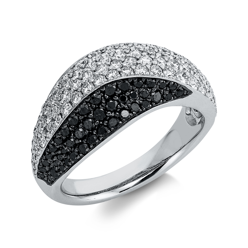Ring 18 kt WG, Fassung schwarz rhodiniert, 95 Brill. 1,18 ct, TW-si, 42 Brill. 0,35 ct, schwarz
