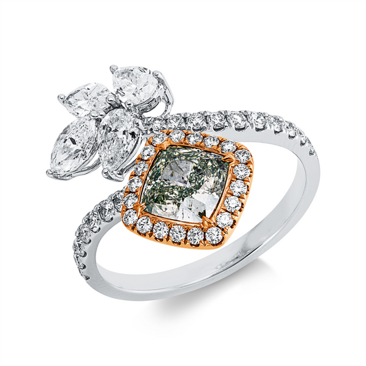 18 kt WG+RG,GIA,2Nav.0,36ct,F-vsi/si, 2Tropfen0,38ct,F-vsi/si, 38Brill.0,40ct,F-vvs, 1Cushion1,09ct,grün-si2