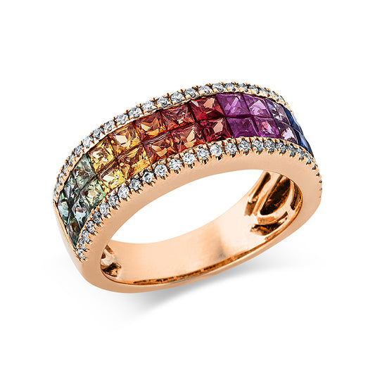 Ring 18 kt RG, 56 Brill. 0,29 ct, TW-si, 28 Saphire 2,02 ct fancy