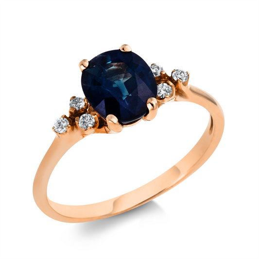 Ring 18 kt RG, 6 Brill. 0,09 ct, TW-si, 1 Saphir 2,12 ct blau