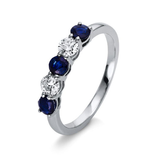 Ring 18 kt WG, 2 Brill. 0,34 ct, TW-si, 3 Saphire 0,68 ct blau