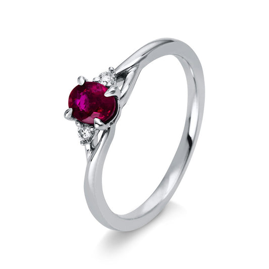 Ring 18 kt WG, 2 Brill. 0,06 ct, TW-si, 1 Rubin 0,27 ct rot