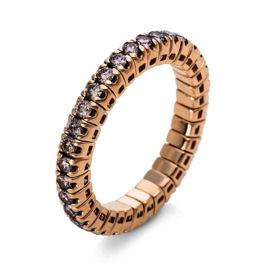 Ring 18 kt RG, Flex-Band, variabel, 33 Brill. 0,93 ct, braun