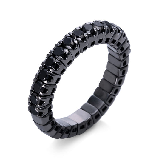 Ring 18 kt WG, Flex-Band, variabel, schw.rho, 15 Brill. 0,87 ct, schwarz
