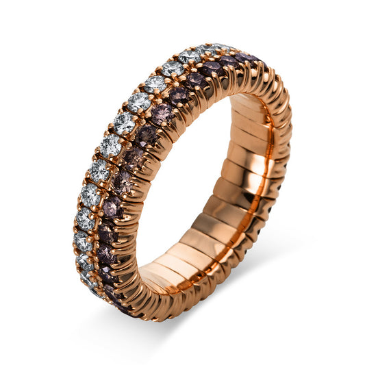 Ring 18 kt RG, Flex-Band, variabel, 35 Brill. 0,99 ct, TW-si, 35 Brill. 0,98 ct, braun