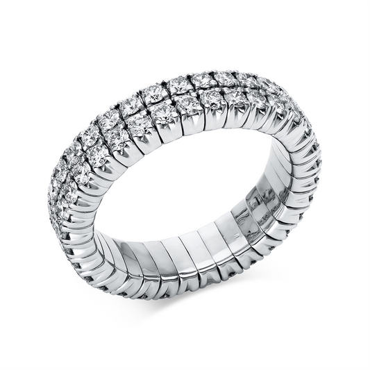 Ring 18 kt WG, Flex-Band, variabel, rhodinier, 64 Brill. 1,69 ct, TW-si