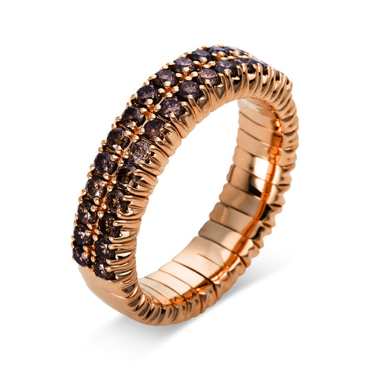 Ring 18 kt RG, Flex-Band, variabel, 30 Brill. 0,92 ct, braun