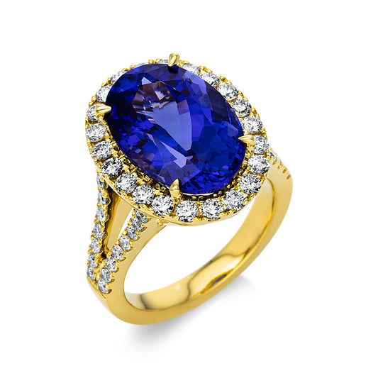Ring 18 kt GG, 52 Brill. 1,25 ct, TW-si, 1 Tansanit 8,13 ct blau