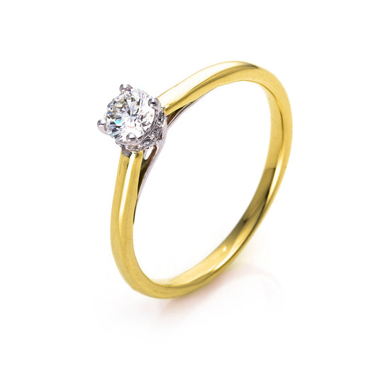 Ring 18 kt WG+GG+PT95, 1 Brill. 0,30 ct, TW-si, 12 Brill. 0,05 ct, TW-si