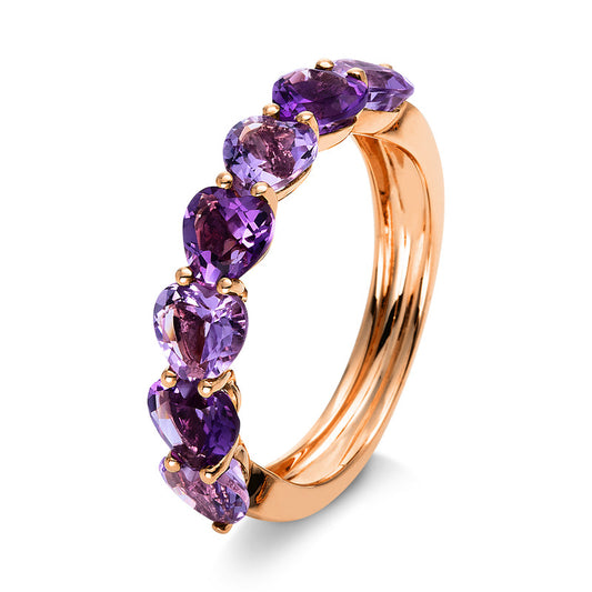 Ring 18 kt RG, 3 Amethyste 1,15 ct lila, 4 Amethyste 1,40 ct pink