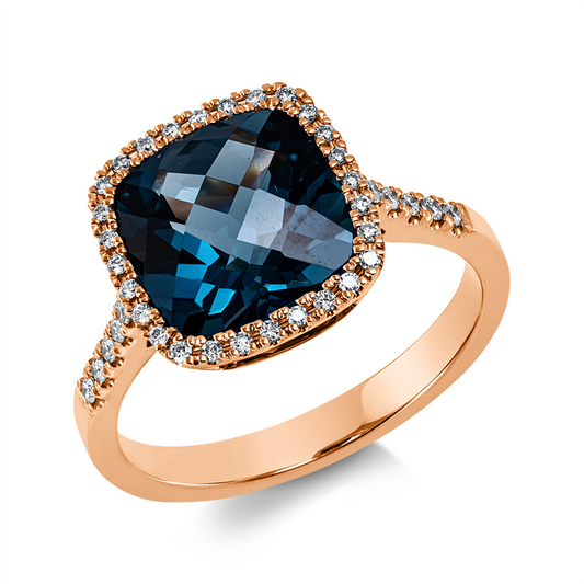 Ring 18 kt RG, 40 Brill. 0,21 ct, TW-si, 1 Topas 3,70 ct Lond. blue