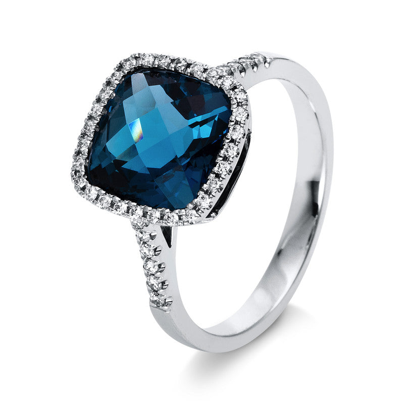 Ring 18 kt WG, 40 Brill. 0,21 ct, TW-si, 1 Blautopas 4,00 ct Lond. blue