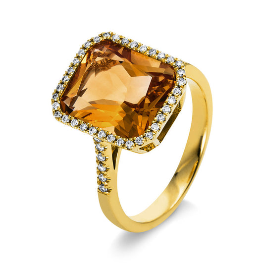 Ring 14 kt GG, 48 Brill. 0,24 ct, TW-si, 1 Citrin 5,00 ct gelb