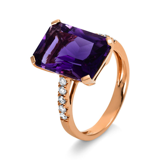 Ring 18 kt RG, 10 Brill. 0,23 ct, TW-si, 1 Amethyst 7,60 ct lila