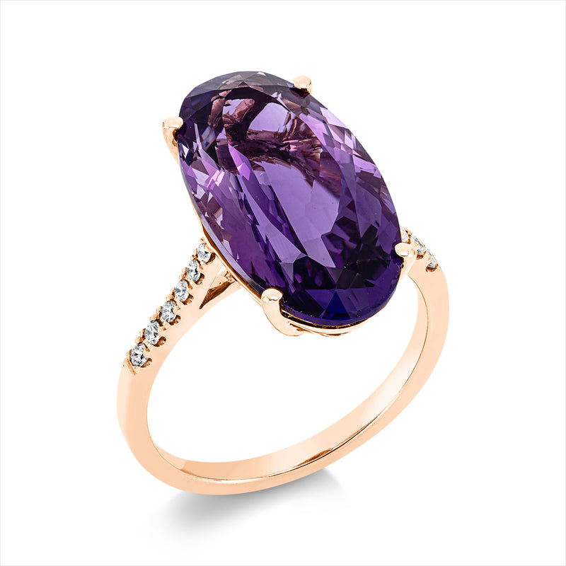 Ring 18 kt RG, 12 Brill. 0,12 ct, TW-si, 1 Amethyst 8,30 ct lila