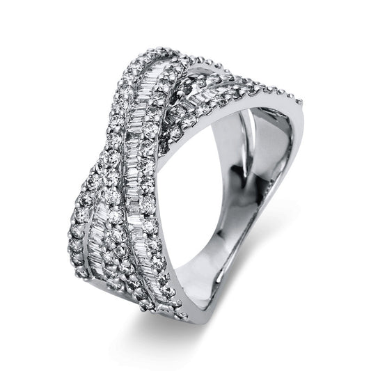 Ring 18 kt WG, 78 Bag. 0,66 ct, TW-si, 86 Brill. 1,23 ct, TW-si