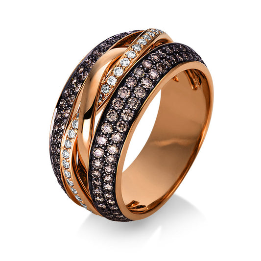 Ring 18 kt RG, teils schwarz rhodiniert, 36 Brill. 0,22 ct, TW-si, 146 Brill. 0,88 ct, braun