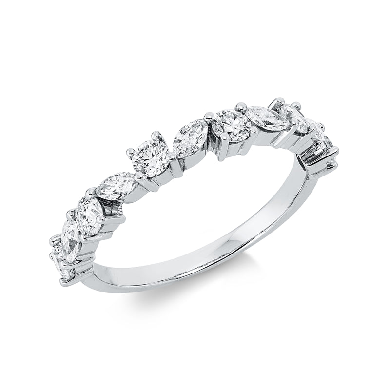 Ring 18 kt WG, 5 Nav. 0,32 ct, TW-si, 6 Brill. 0,55 ct, TW-si