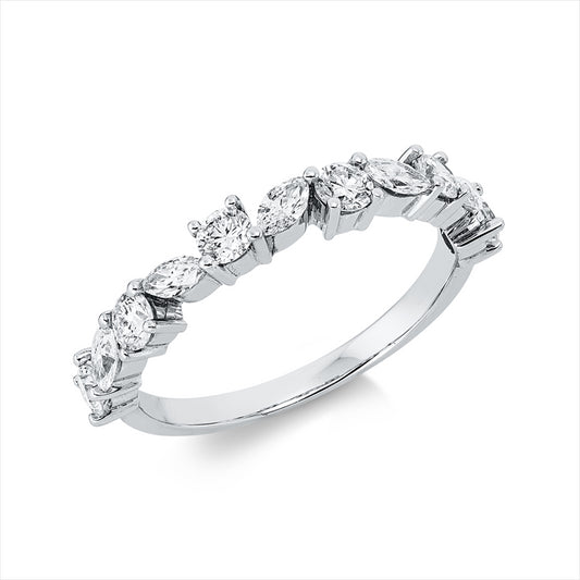 Ring 18 kt WG, 5 Nav. 0,32 ct, TW-si, 6 Brill. 0,55 ct, TW-si