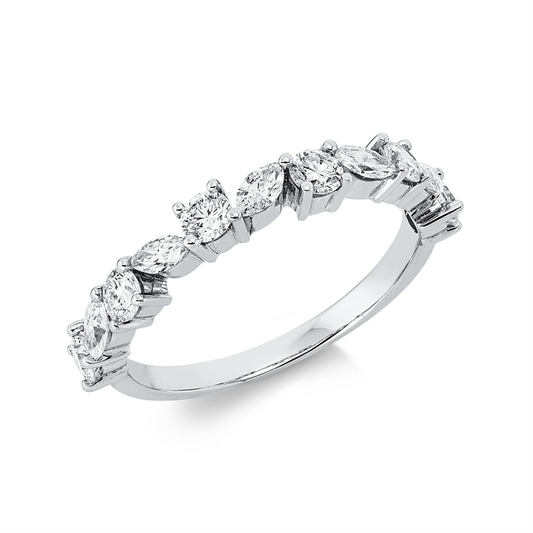 Ring 18 kt WG, 5 Nav. 0,32 ct, TW-si, 6 Brill. 0,55 ct, TW-si