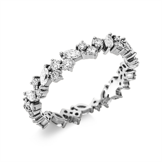 Ring 18 kt WG, 10 Nav. 0,41 ct, TW-si, 27 Brill. 0,52 ct, TW-si
