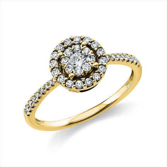 Ring 14 kt GG, 1 Brill. 0,08 ct, TW-si, 40 Brill. 0,30 ct, TW-si