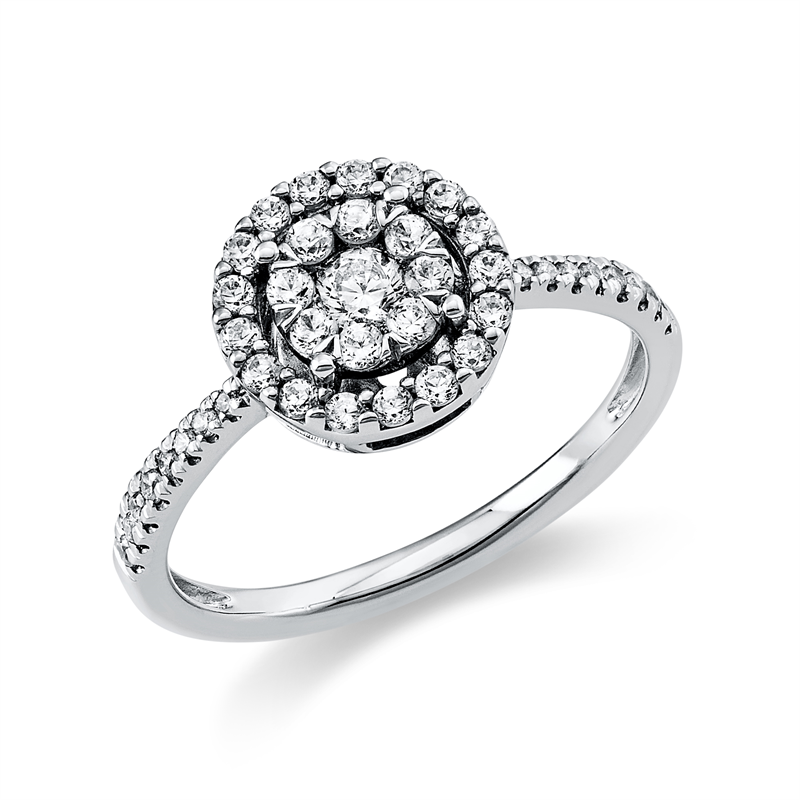 Ring 14 kt WG, 8 Brill. 0,12 ct, TW-si, 1 Brill. 0,11 ct, TW-si, 33 Brill. 0,28 ct, TW-si