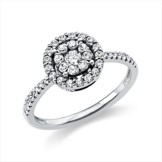 Ring 14 kt WG, 1 Brill. 0,11 ct, TW-si, 17 Brill. 0,18 ct, TW-si, 24 Brill. 0,22 ct, TW-si