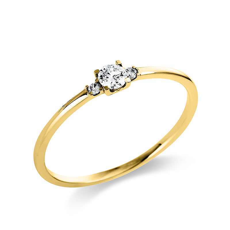 Ring 14 kt GG, 1 Brill. 0,10 ct, TW-si, 2 Brill. 0,02 ct, TW-si