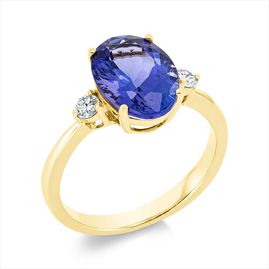 Ring 14 kt GG, 2 Brill. 0,16 ct, TW-si, 1 Tansanit 3,87 ct blau