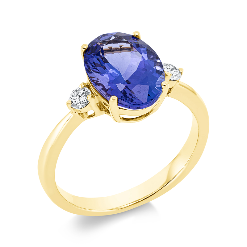 Ring 14 kt GG, 2 Brill. 0,16 ct, TW-si, 1 Tansanit 2,93 ct blau