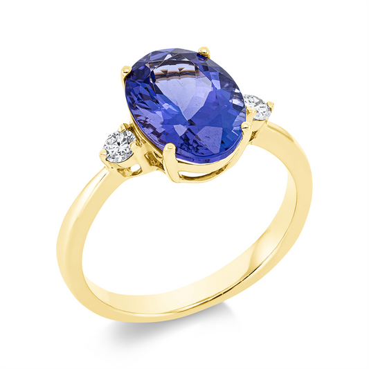 Ring 14 kt GG, 2 Brill. 0,16 ct, TW-si, 1 Tansanit 2,93 ct blau