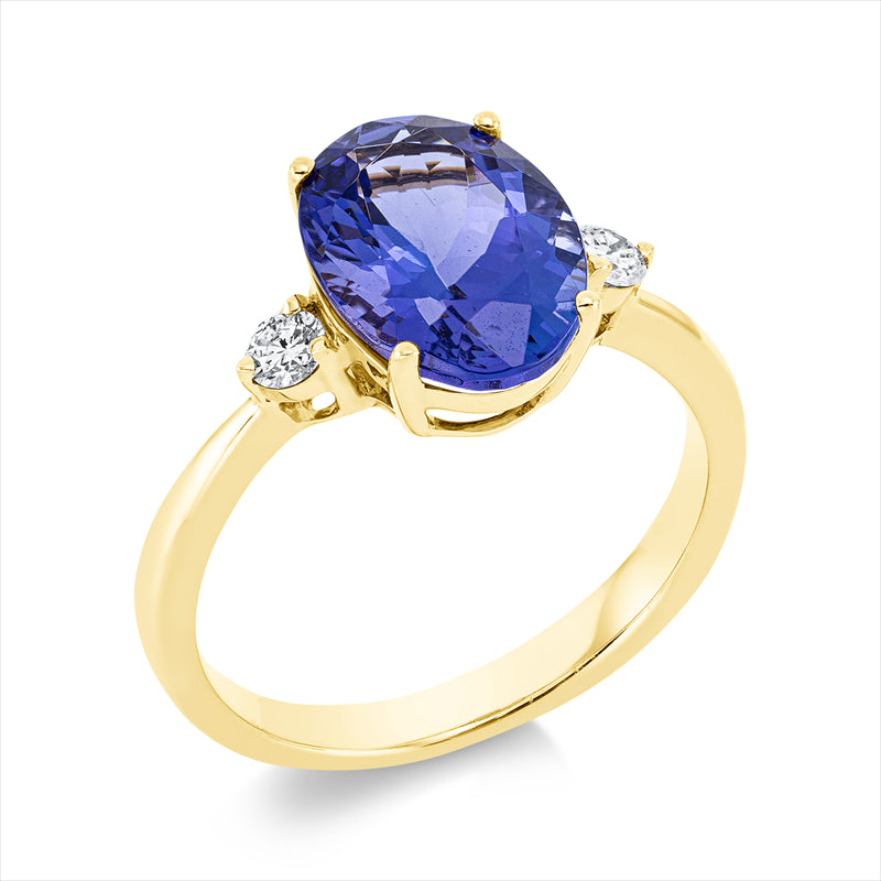 Ring 18 kt GG, 2 Brill. 0,16 ct, TW-si, 1 Tansanit 3,49 ct blau
