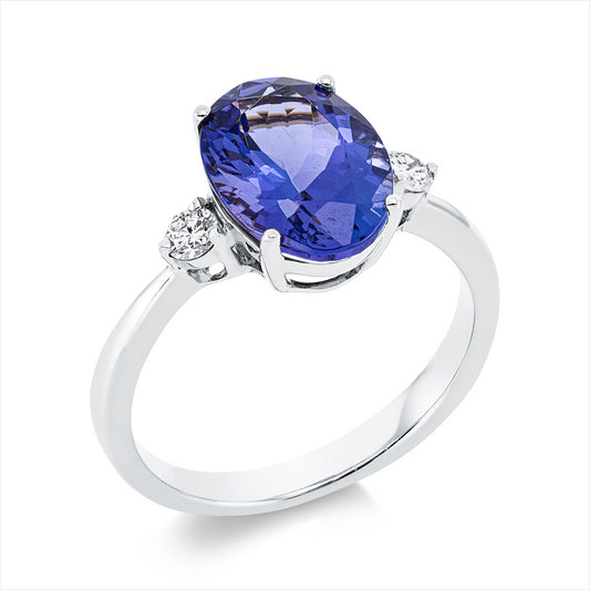 Ring 18 kt WG, 2 Brill. 0,16 ct, TW-si, 1 Tansanit 3,94 ct blau