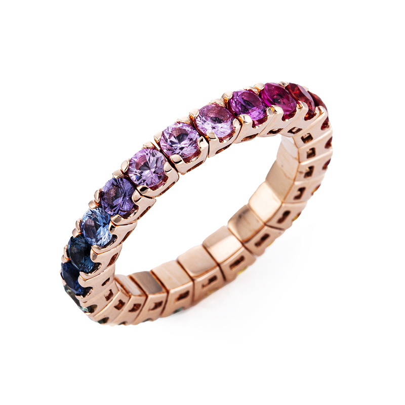 Ring 18 kt RG, Flex-Band, variabel, 24 Saphire 2,80 ct fancy