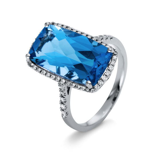 Ring 18 kt WG, 56 Brill. 0,28 ct, TW-si, 1 Blautopas 8,20 ct blau