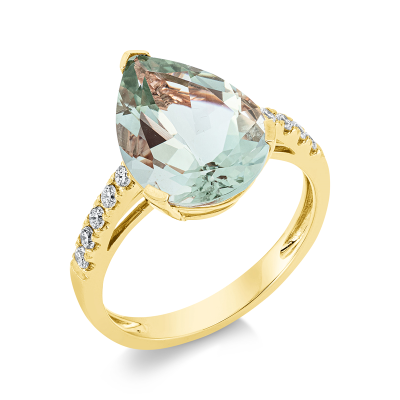 Ring 18 kt GG, 10 Brill. 0,23 ct, TW-si, 1 Amethyst 4,50 ct grün