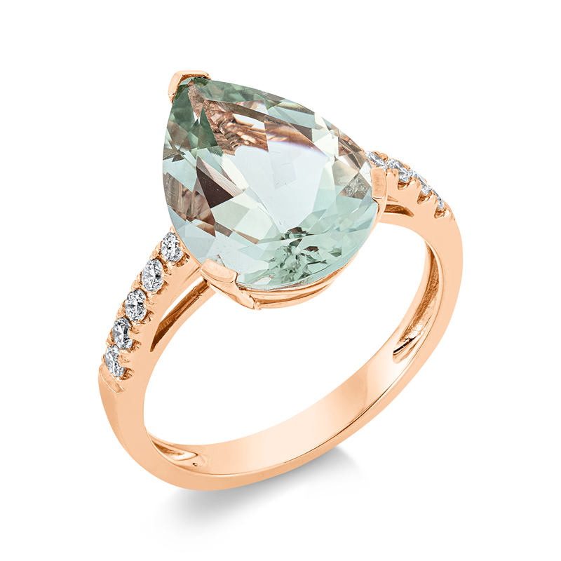 Ring 18 kt RG, 10 Brill. 0,23 ct, TW-si, 1 Amethyst 4,50 ct grün