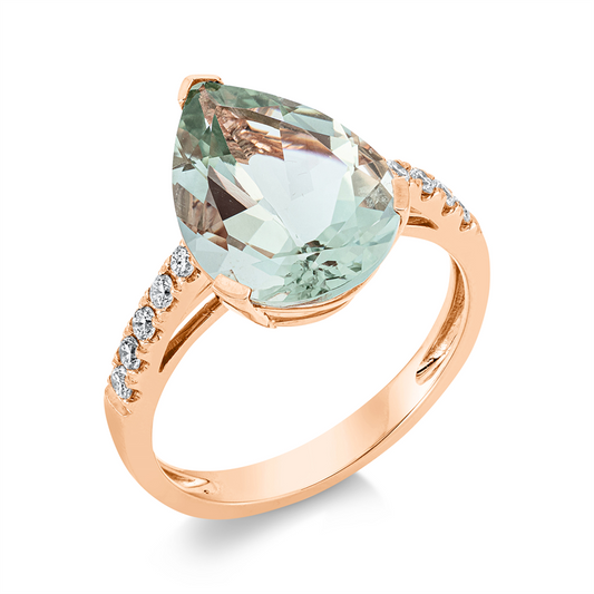 Ring 18 kt RG, 10 Brill. 0,23 ct, TW-si, 1 Amethyst 4,50 ct grün