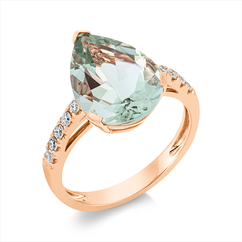 Ring 18 kt RG, 10 Brill. 0,23 ct, TW-si, 1 Amethyst 5,00 ct grün