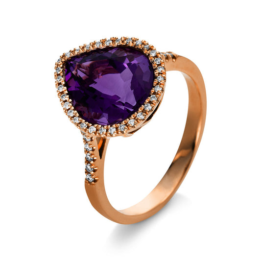 Ring 18 kt RG, 43 Brill. 0,17 ct, TW-si, 1 Amethyst 3,40 ct lila