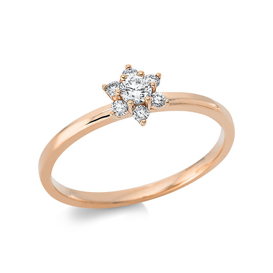 Ring 18 kt RG, 1 Brill. 0,13 ct, TW-si, 6 Brill. 0,11 ct, TW-si