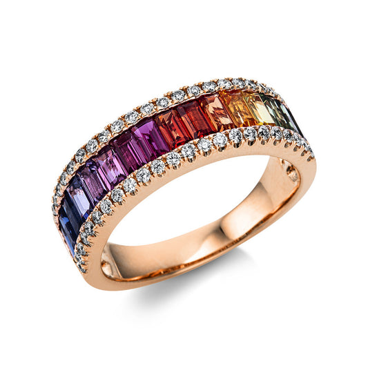 Ring 18 kt RG, 46 Brill. 0,34 ct, TW-si, 16 Saphire 2,02 ct fancy