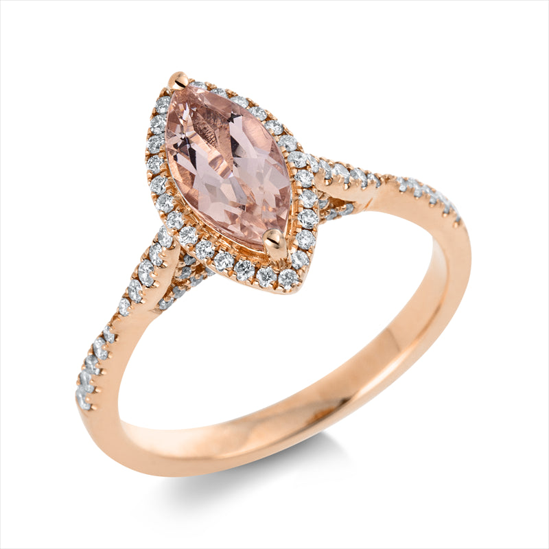 Ring 14 kt RG, 92 Brill. 0,35 ct, TW-si, 1 Morganit 0,89 ct rosé