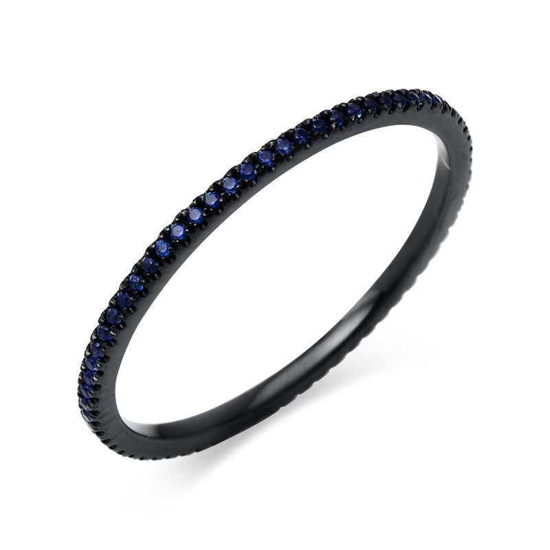 Ring 18 kt WG, schwarz rhodiniert, 66 Saphire 0,16 ct blau