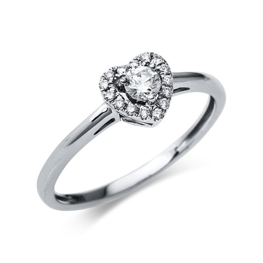 Ring 18 kt WG, 1 Brill. 0,18 ct, TW-si, 15 Brill. 0,08 ct, TW-si
