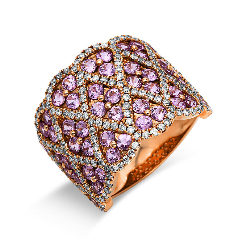 Ring 18 kt RG, 176 Brill. 1,13 ct, TW-vsi/si, 48 Saphire 3,05 ct pink