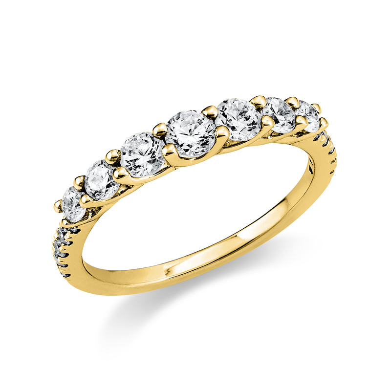 Ring 14 kt GG, 3 Brill. 0,43 ct, TW-si, 14 Brill. 0,38 ct, TW-si