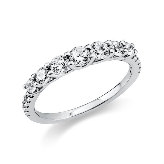 Ring 14 kt WG, 2 Brill. 0,26 ct, TW-si, 4 Brill. 0,27 ct, TW-si, 1 Brill. 0,15 ct, TW-si, 10 Brill. 0,13 ct, TW-si