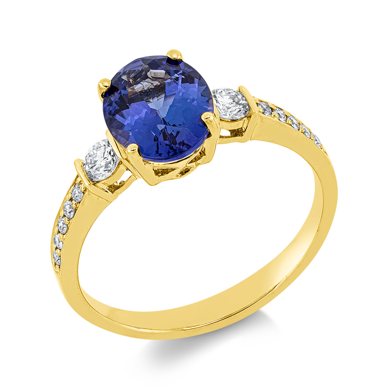 Ring 18 kt GG, 12 Brill. 0,27 ct, TW-si, 1 Tansanit 1,98 ct blau